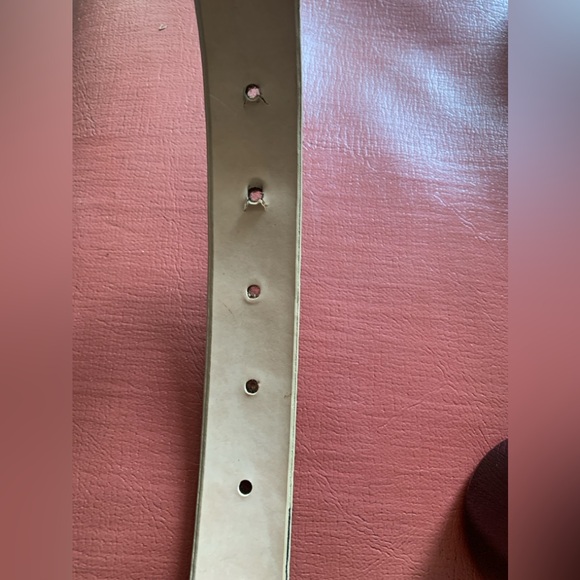 Cream Suede 1” Leather Belt with rectangular Buckle Sz. L - Picture 2 of 9